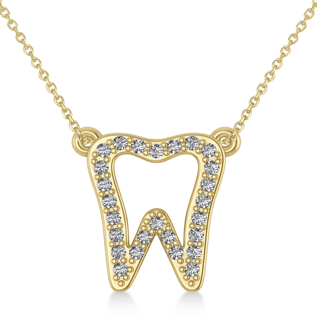 Diamond Tooth Outline Pendant Necklace 14k Yellow Gold (0.26ct)