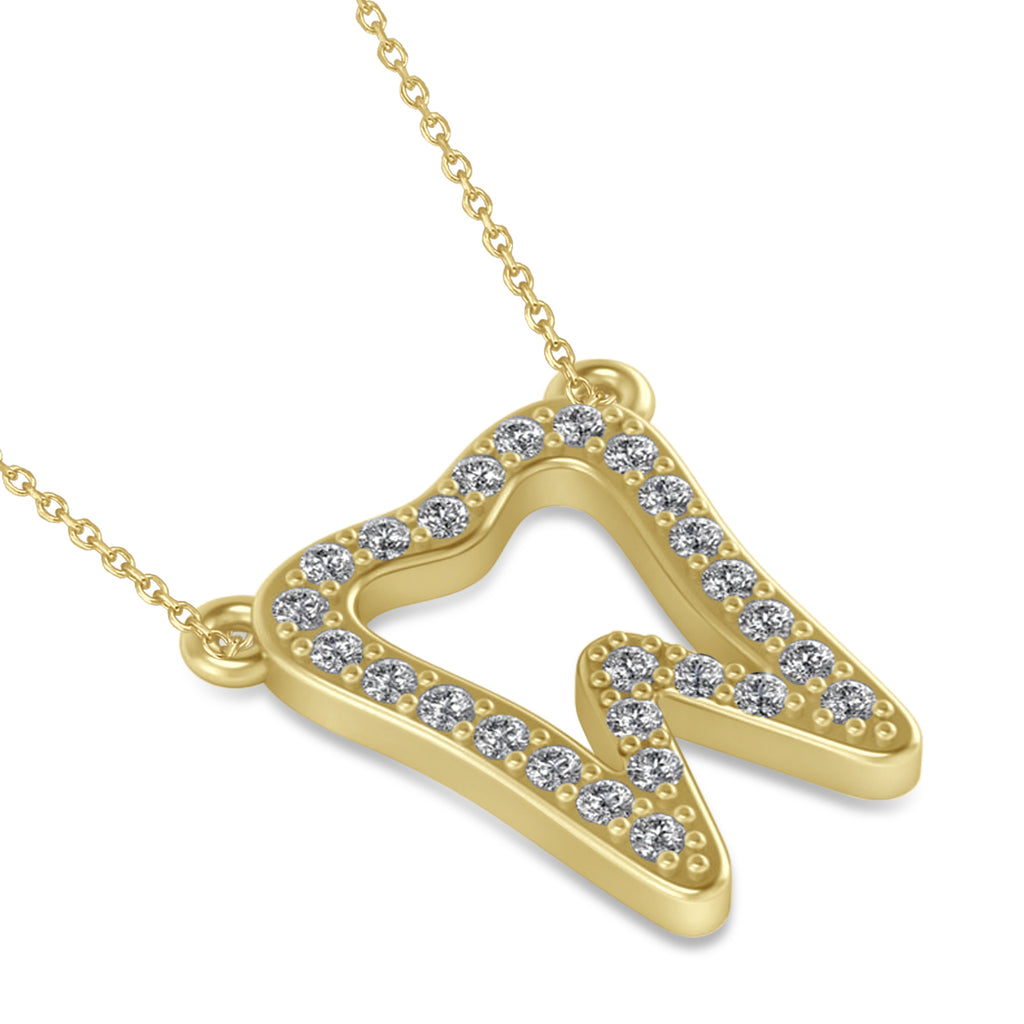 Diamond Tooth Outline Pendant Necklace 14k Yellow Gold (0.26ct)