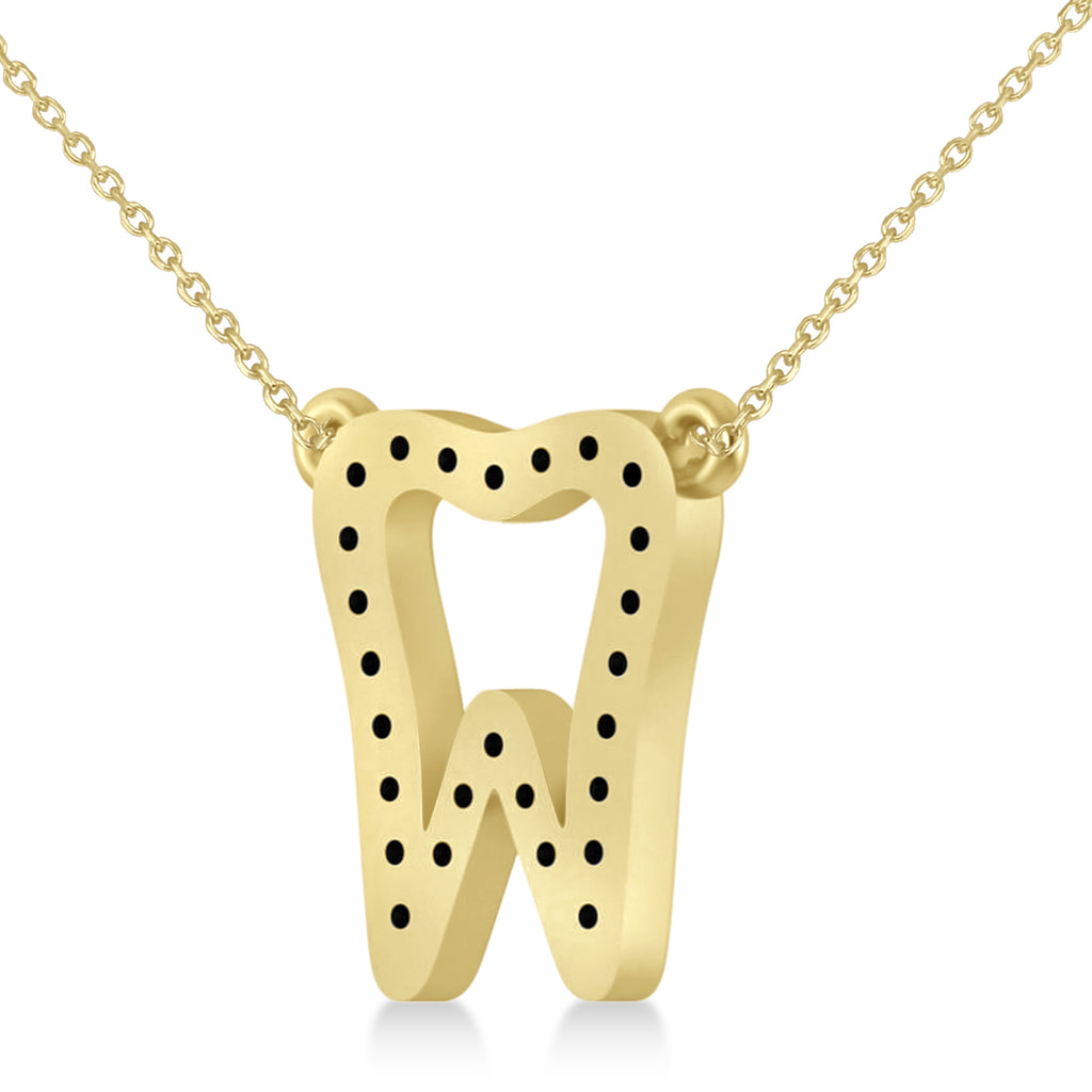 Diamond Tooth Outline Pendant Necklace 14k Yellow Gold (0.26ct)