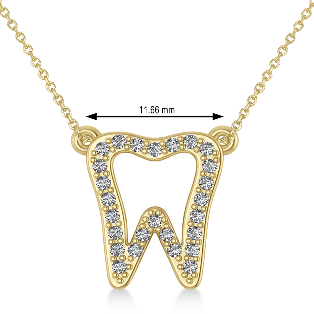 Diamond Tooth Outline Pendant Necklace 14k Yellow Gold (0.26ct)