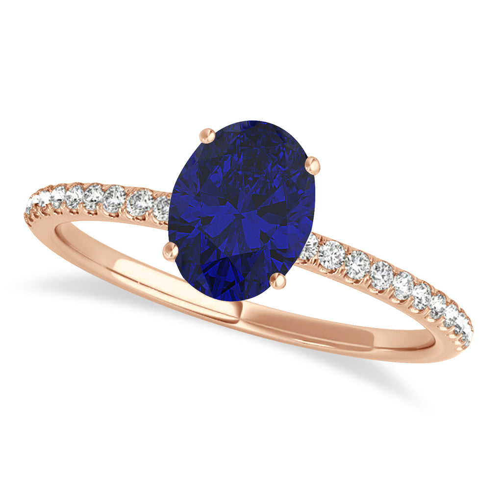 Blue Sapphire & Diamond Accented Oval Shape Engagement Ring 14k Rose Gold (1.00ct)