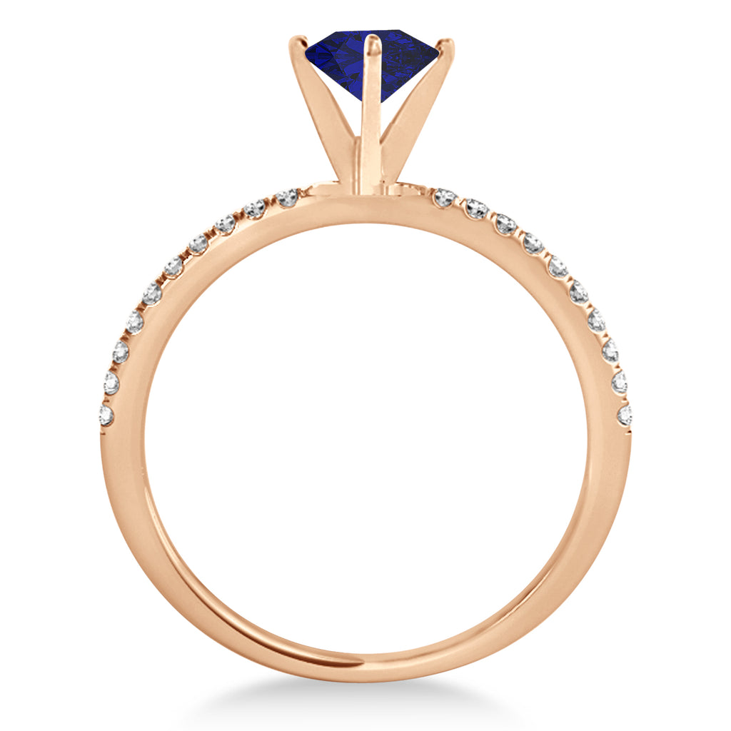 Blue Sapphire & Diamond Accented Oval Shape Engagement Ring 14k Rose Gold (1.00ct)