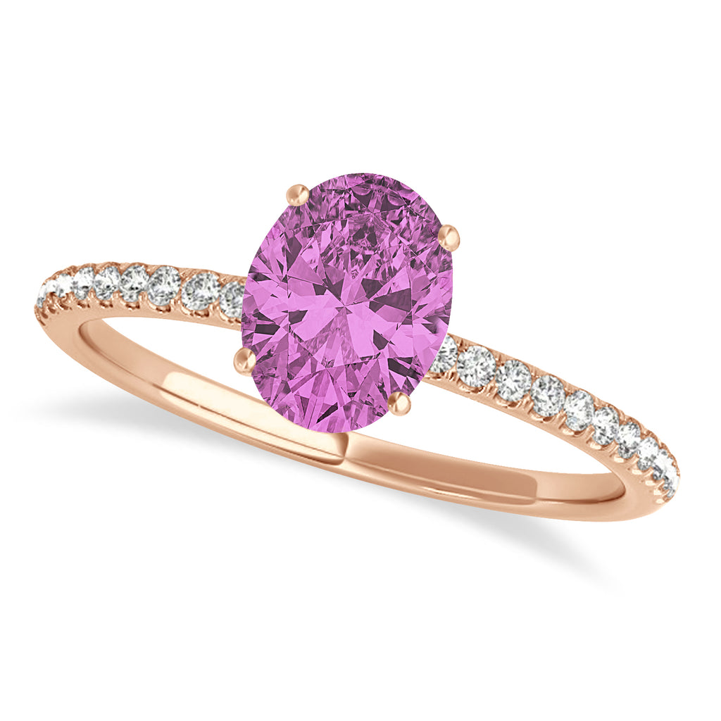 Pink Sapphire & Diamond Accented Oval Shape Engagement Ring 18k Rose Gold (1.50ct)