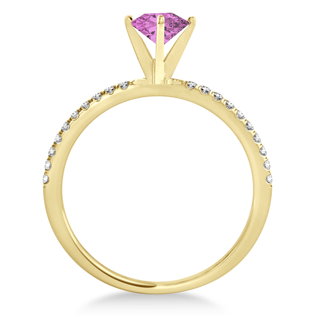 Pink Sapphire & Diamond Accented Oval Shape Engagement Ring 18k Yellow Gold (1.50ct)
