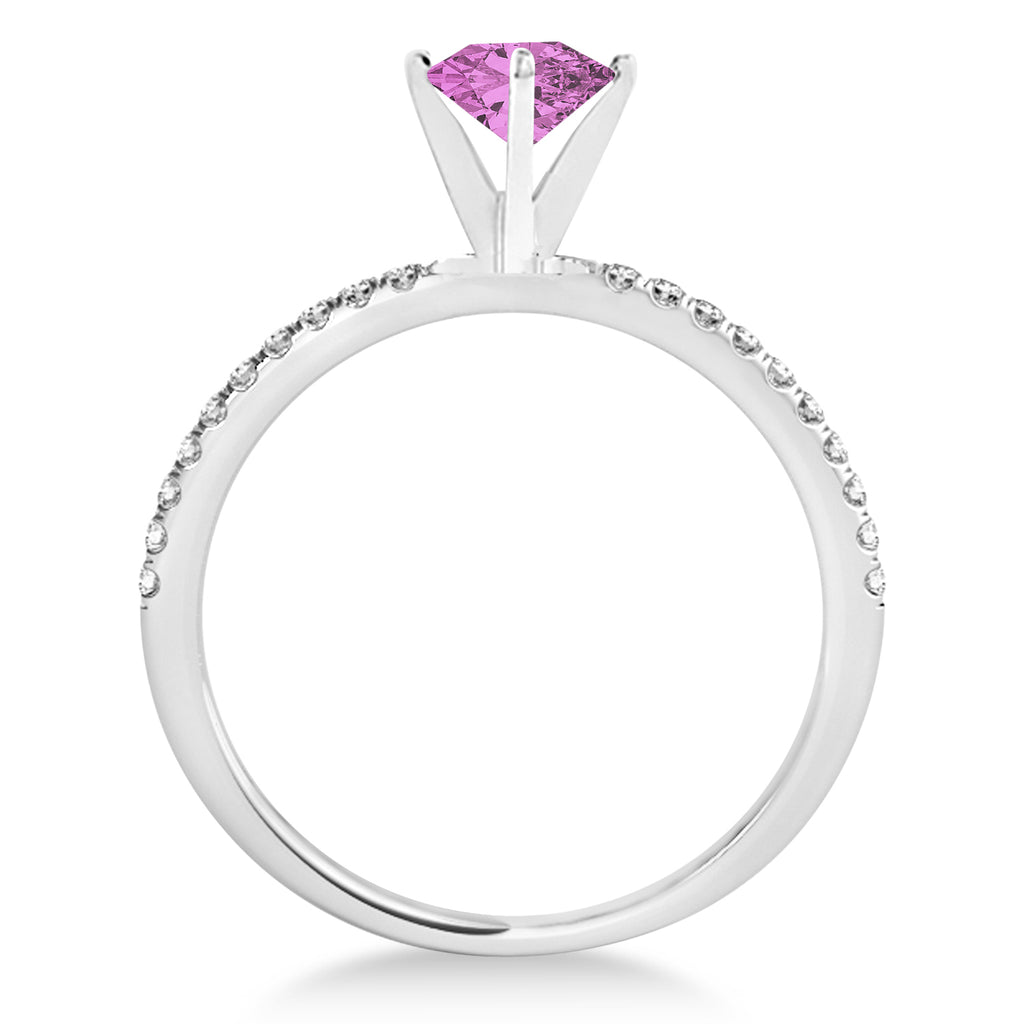 Pink Sapphire & Diamond Accented Oval Shape Engagement Ring Palladium (1.50ct)