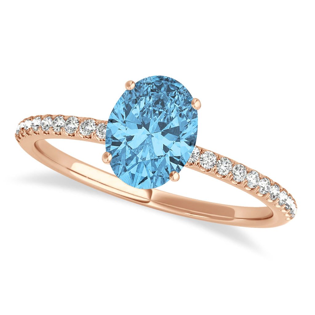 Blue Topaz & Diamond Accented Oval Shape Engagement Ring 14k Rose Gold (2.50ct)