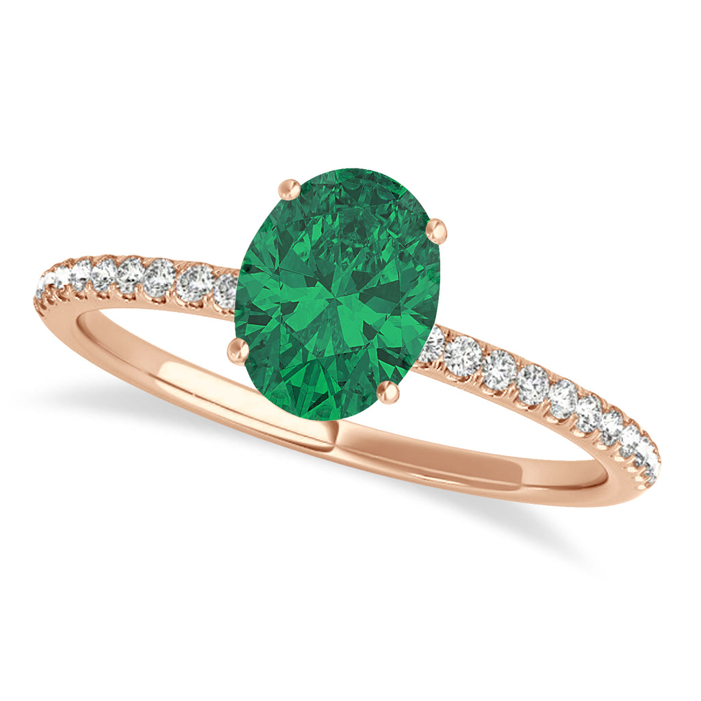 Emerald & Diamond Accented Oval Shape Engagement Ring 14k Rose Gold (3.00ct)