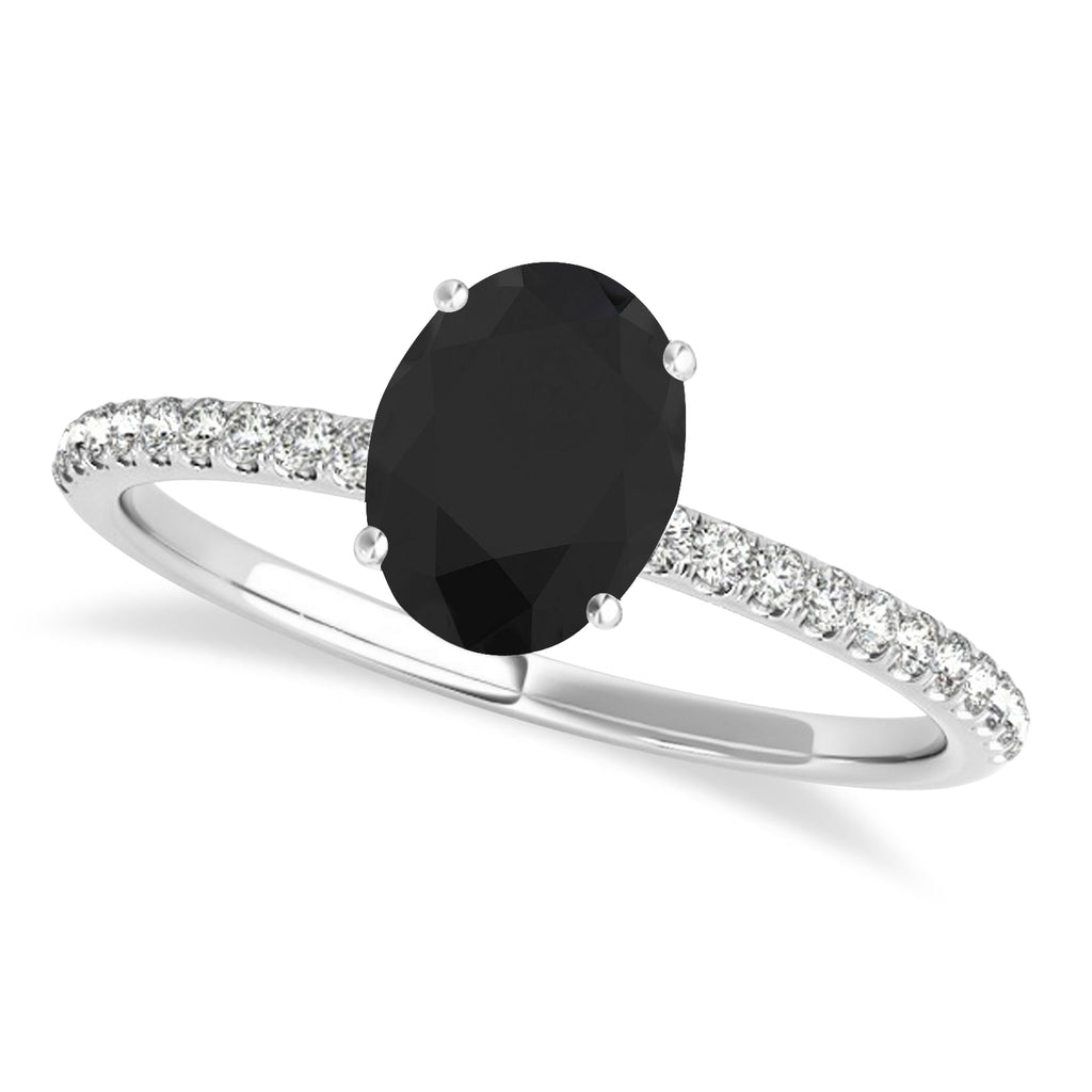 Black & White Diamond Accented Oval Shape Engagement Ring 14k White Gold (3.00ct)