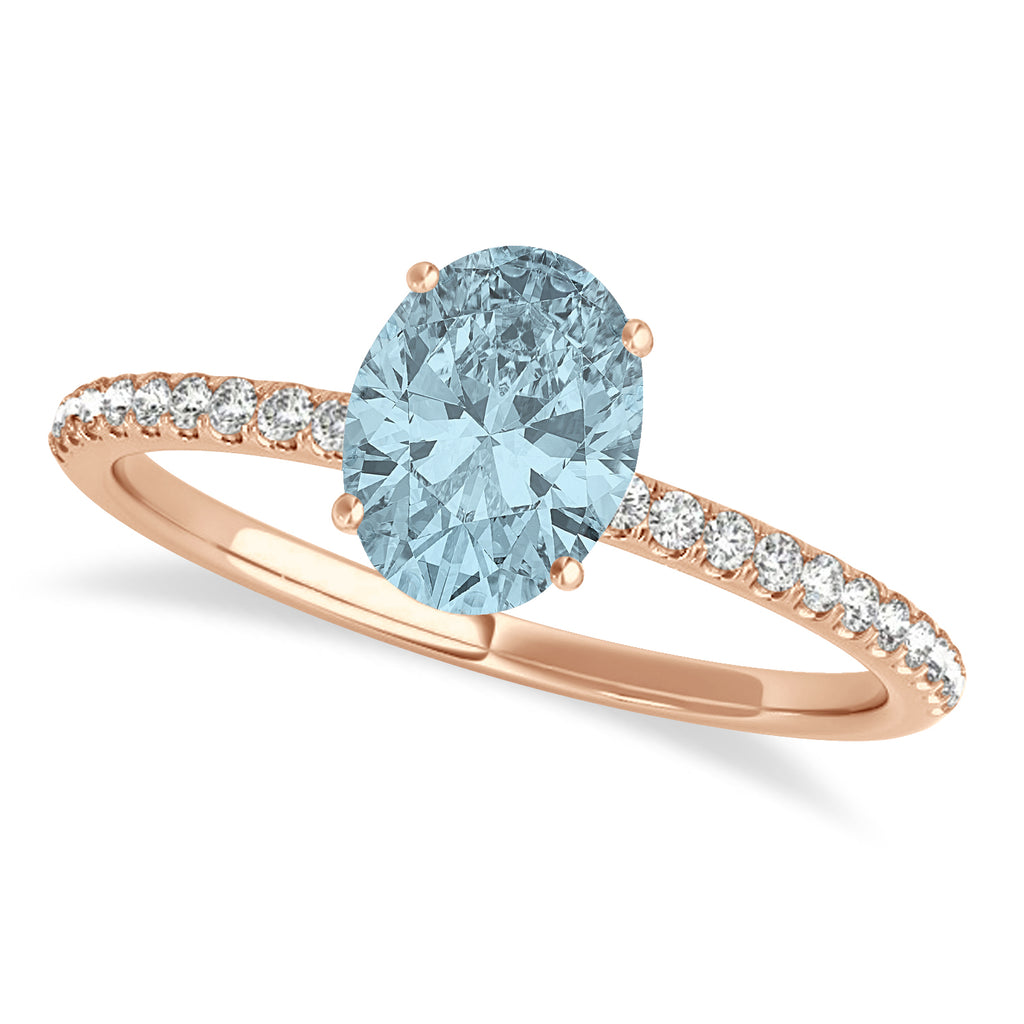 Aquamarine & Diamond Accented Oval Shape Engagement Ring 18k Rose Gold (3.00ct)