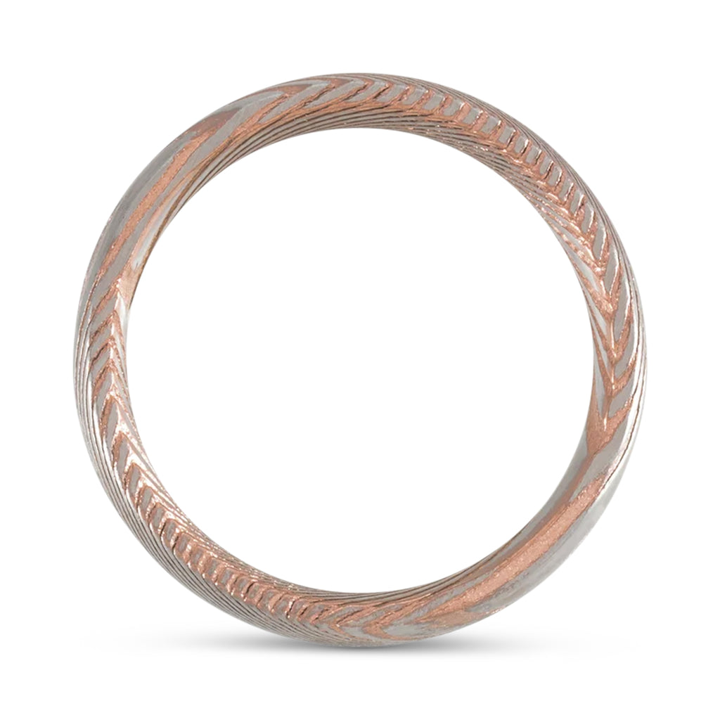Damascus Steel Half Round Patterned Wedding Band 18K Rose Gold PVD (6mm)