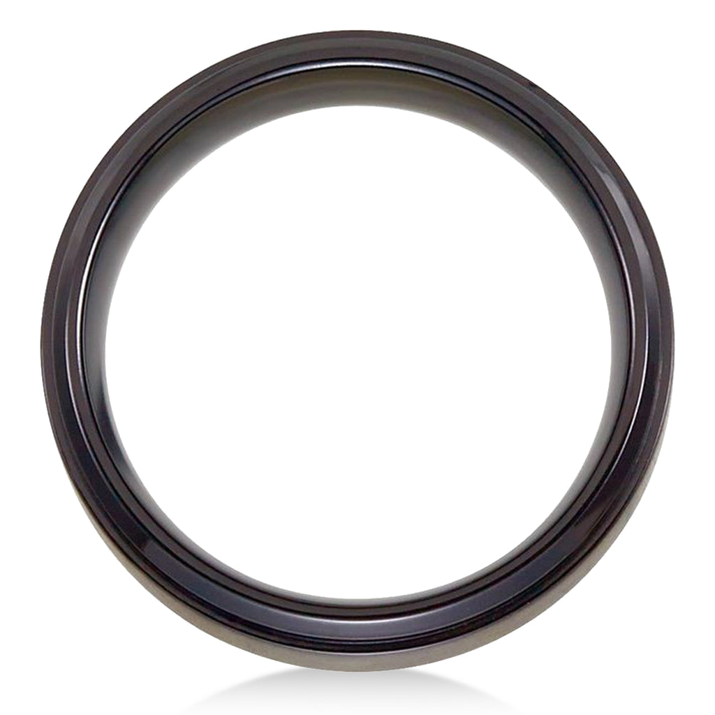 Men's Ridged Black Titanium Wedding Ring Band Satin Finish (9mm)