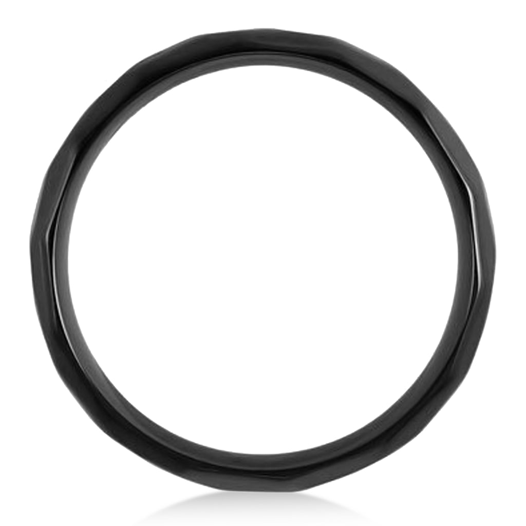 Men's Domed Hammered Wedding Ring Band Black Titanium (7mm)