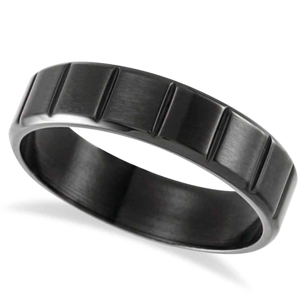 Unisex Grooved Wedding Ring Band Black PVD Polished Finish Titanium (6mm)