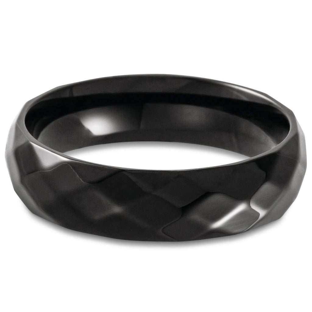 Men's Domed Polished Finish Wedding Ring Band Black PVD Titanium (6mm)