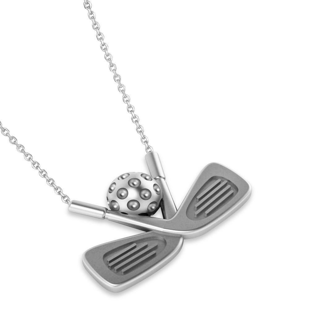 Golf Club Men's Pendant Necklace 14K White Gold