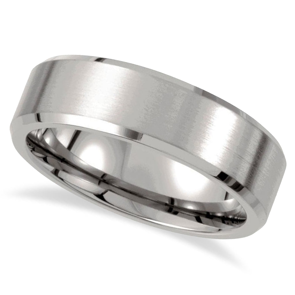 Men's Beveled-Edge Wedding Ring Satin Finish Titanium (7mm)