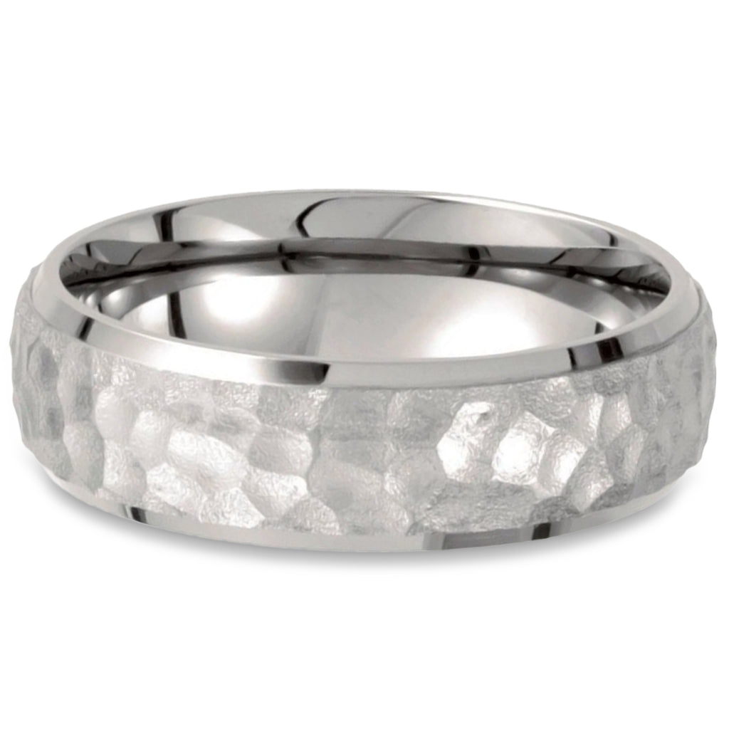 Men's Hammered Finish Wedding Ring Titanium with 18K Yellow Gold Plated (7mm)
