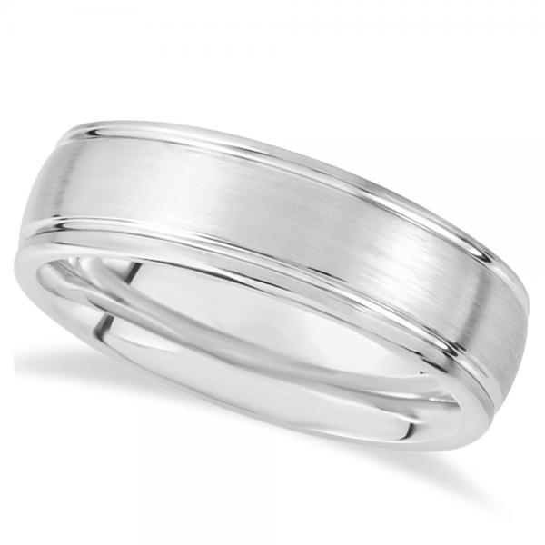 Men's Grooved Dome Wedding Ring Band in White Dura Tungsten (7.3mm)