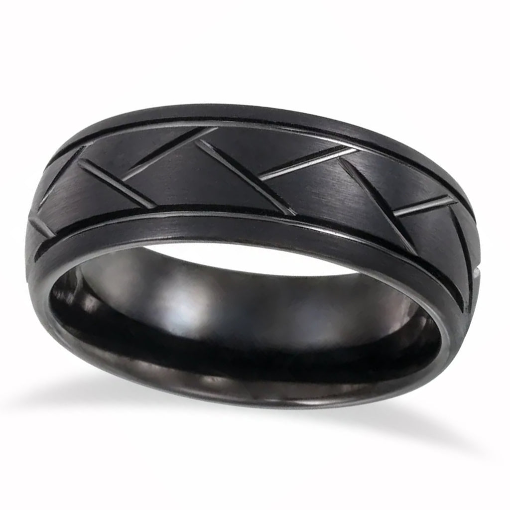 Tungsten Tread Patterned Wedding Band Black PVD (8mm)