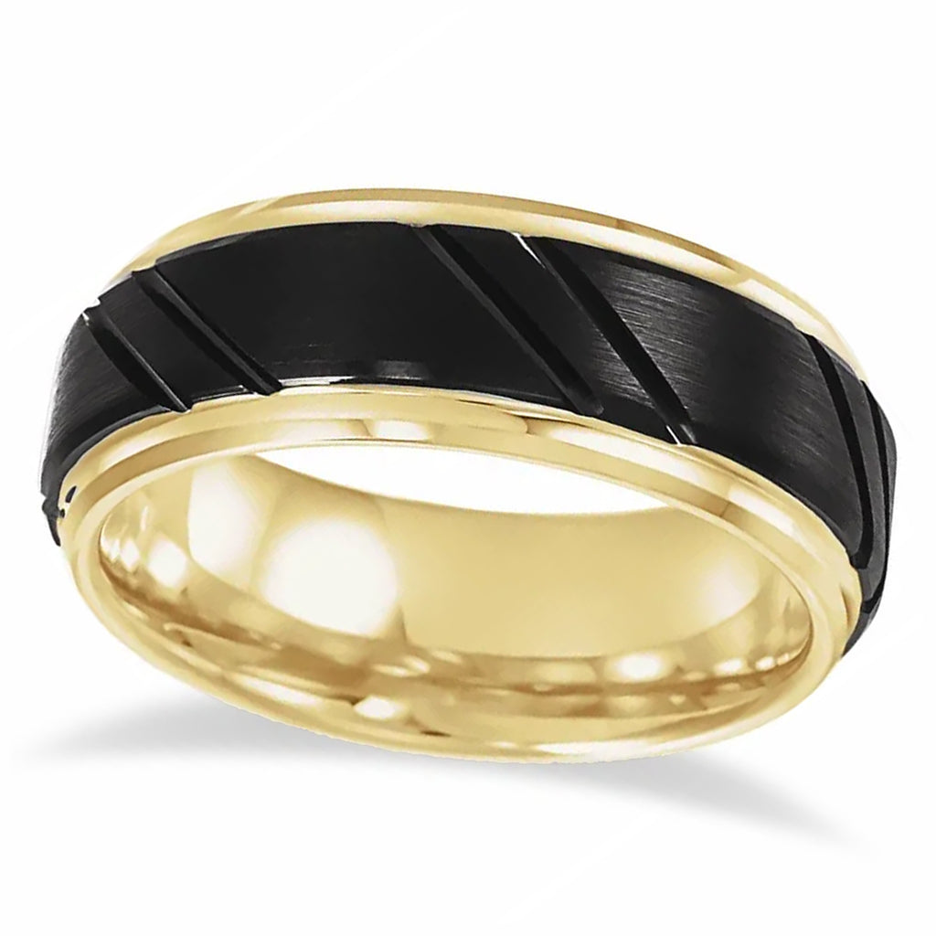 Tungsten Wedding Band Black PVD & 18K Yellow Gold PVD (8mm)
