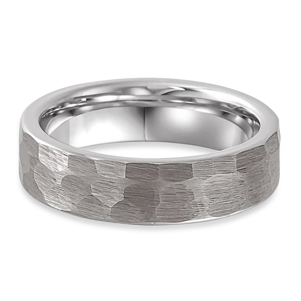 Hammered Finish Wedding Ring Band 18K White Gold PVD Tungsten (6mm)