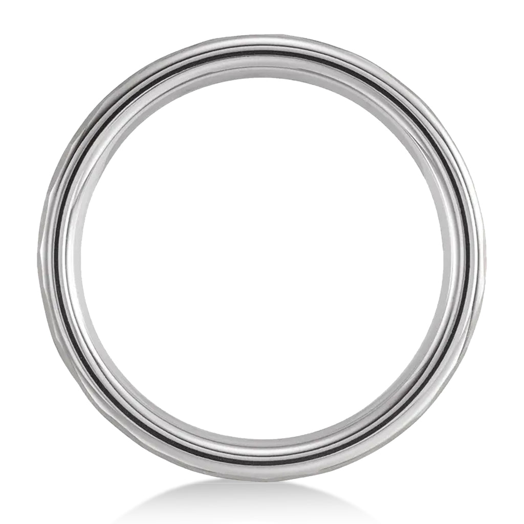 Hammered Finish Wedding Ring Band 18K White Gold PVD Tungsten (6mm)
