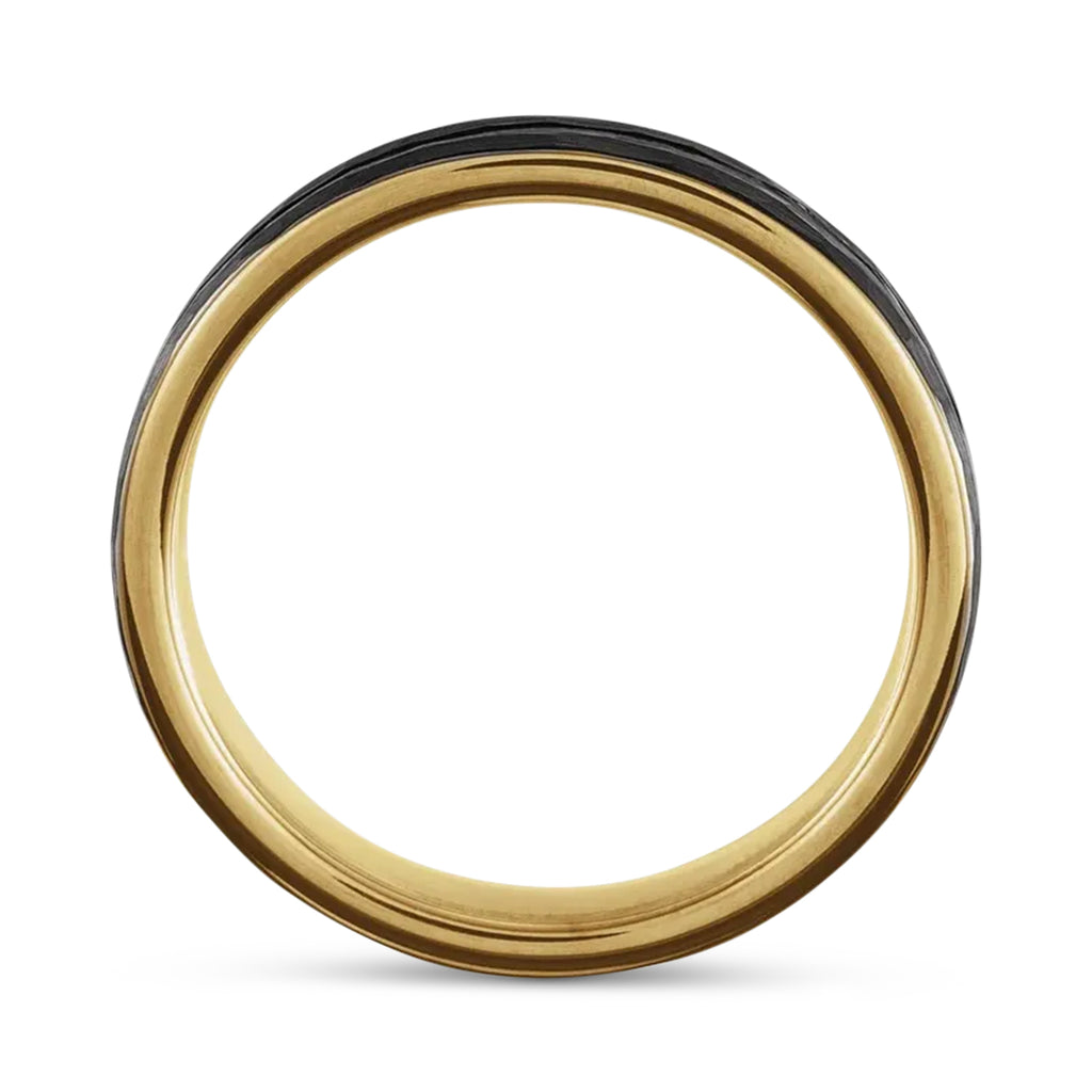 Tungsten Hammered Wedding Band Black PVD & 18K Yellow Gold PVD (4mm)