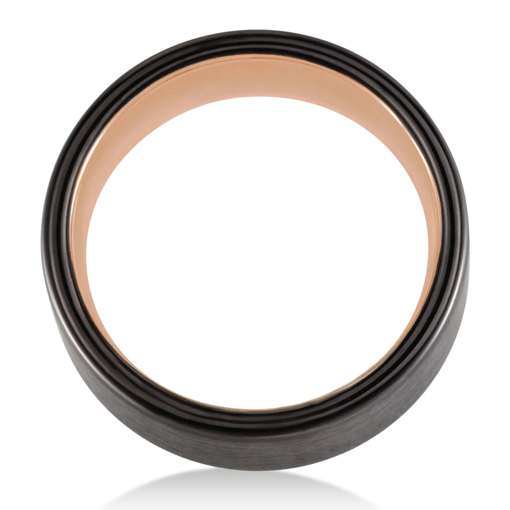 Men's Flat Edge Satin Black Tungsten & 18K Rose Gold PVD Wedding Band (8mm)