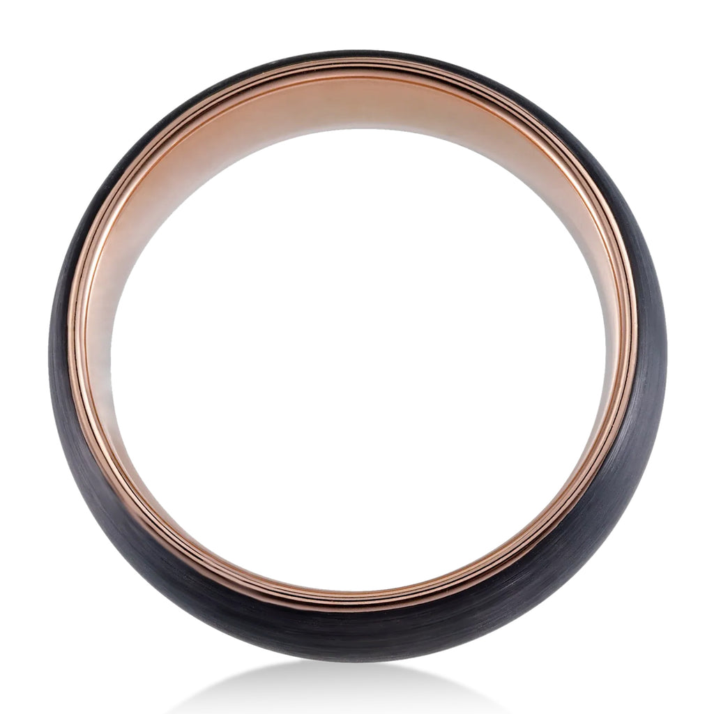 Men's Dome Satin Black Tungsten & 18K Rose Gold PVD Wedding Band (8mm)