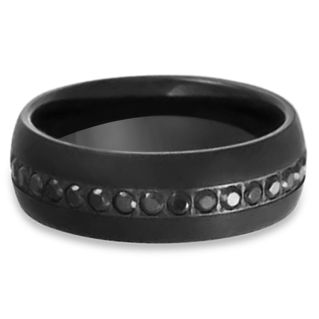 Men's Zircon Dome Black PVD Tungsten Band (8mm)