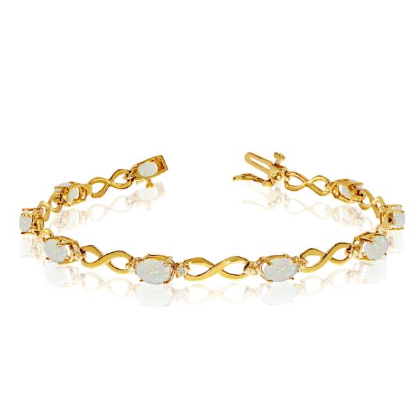 Oval Cut Opal & Diamond Infinity Bracelet in 14k Yellow Gold (4.53ct)