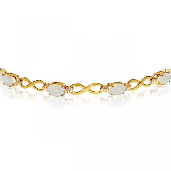 Oval Cut Opal & Diamond Infinity Bracelet in 14k Yellow Gold (4.53ct)
