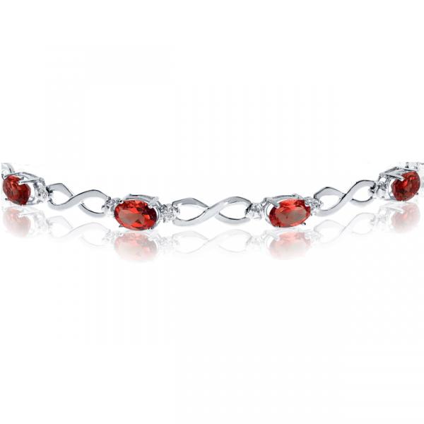 Oval Garnet and Diamond Infinity Bracelet in 14k White Gold (4.53ct)