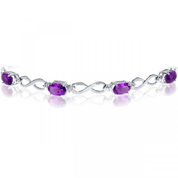 Oval Amethyst & Diamond Infinity Bracelet in 14k White Gold (4.53ct)