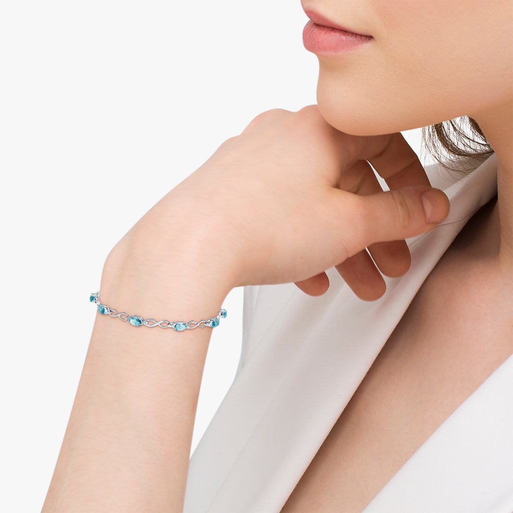 Oval Aquamarine & Diamond Infinity Bracelet in 14k White Gold 4.53ct