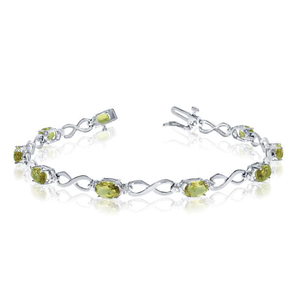 Oval Peridot & Diamond Infinity Bracelet in 14k White Gold (4.53ct)