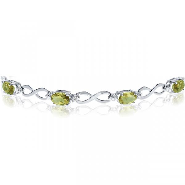 Oval Peridot & Diamond Infinity Bracelet in 14k White Gold (4.53ct)