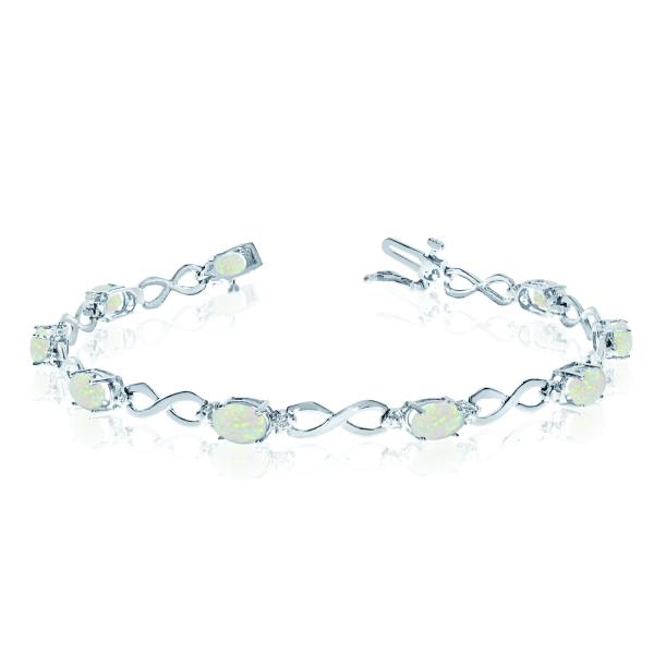 Oval Cut Opal & Diamond Infinity Bracelet in 14k White Gold (4.53ct)