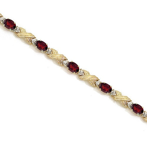 Garnet & Diamond XOXO Link Bracelet 14k Yellow Gold (6.65ct)