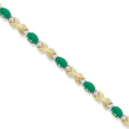 Lab Emerald & Lab Diamond XOXO Link Bracelet in 14k Yellow Gold (6.65ct)