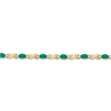 Lab Emerald & Lab Diamond XOXO Link Bracelet in 14k Yellow Gold (6.65ct)