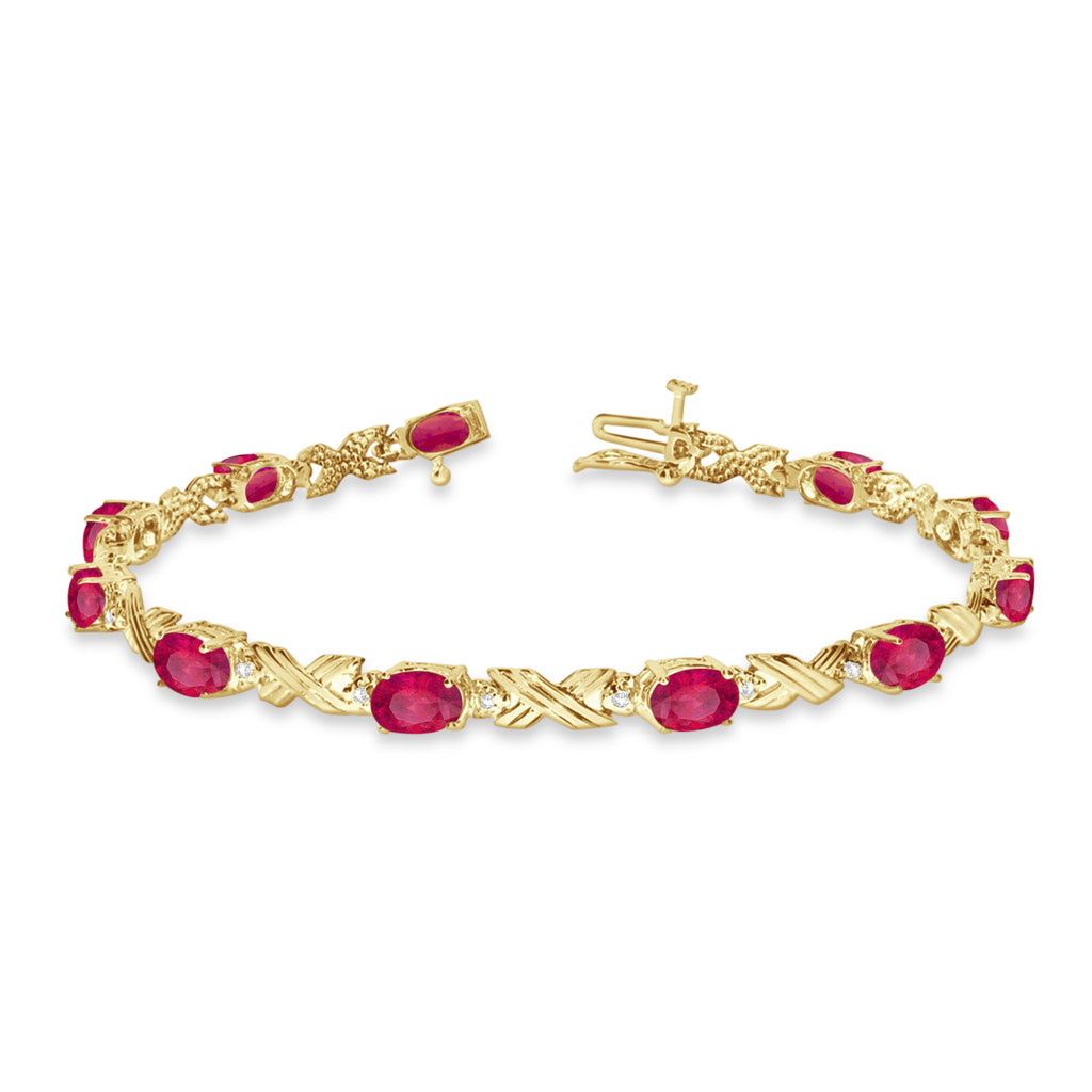 Lab Ruby & Lab Diamond XOXO Link Bracelet in 14k Yellow Gold (6.65ct)
