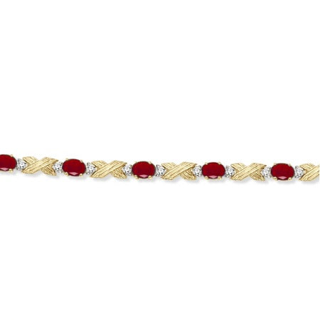 Lab Ruby & Lab Diamond XOXO Link Bracelet in 14k Yellow Gold (6.65ct)