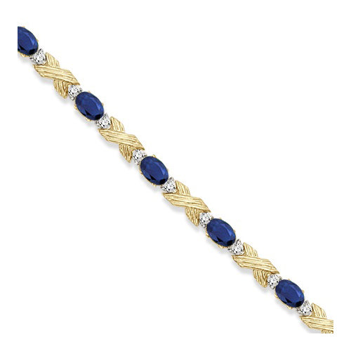 Lab Blue Sapphire & Lab Diamond XOXO Link Bracelet 14k Yellow Gold (6.65ct)