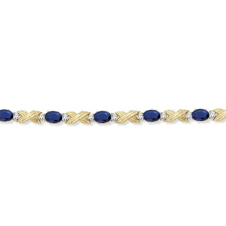 Lab Blue Sapphire & Lab Diamond XOXO Link Bracelet 14k Yellow Gold (6.65ct)