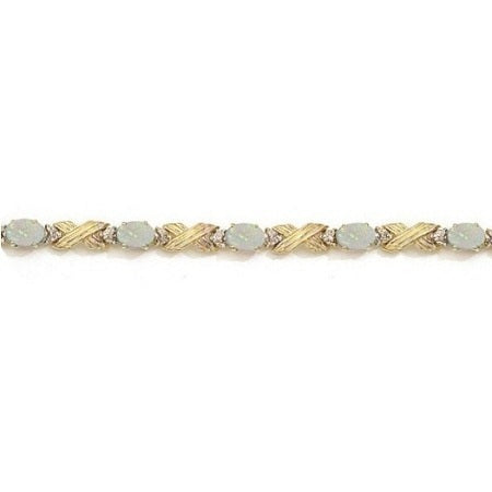Lab Opal & Lab Diamond XOXO Link Bracelet 14k Yellow Gold (6.65ct)