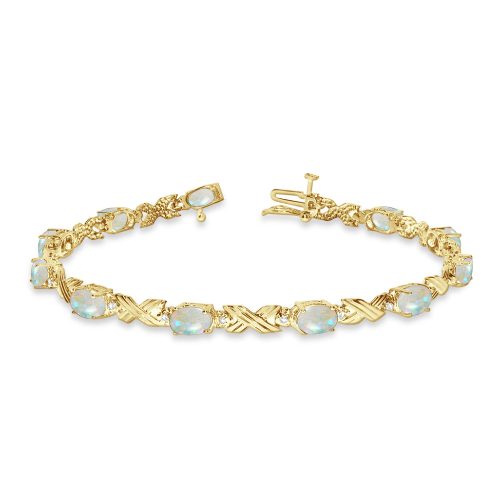 Opal & Diamond XOXO Link Bracelet 14k Yellow Gold (6.65ct)