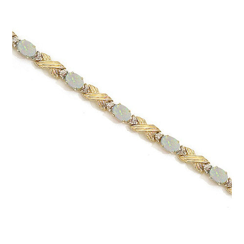Opal & Diamond XOXO Link Bracelet 14k Yellow Gold (6.65ct)