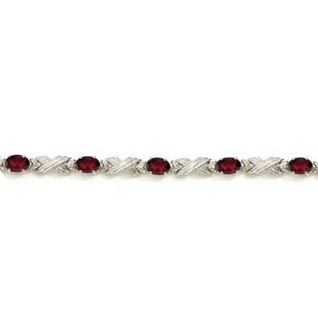Garnet & Diamond XOXO Link Bracelet in 14k White Gold (6.65ct)