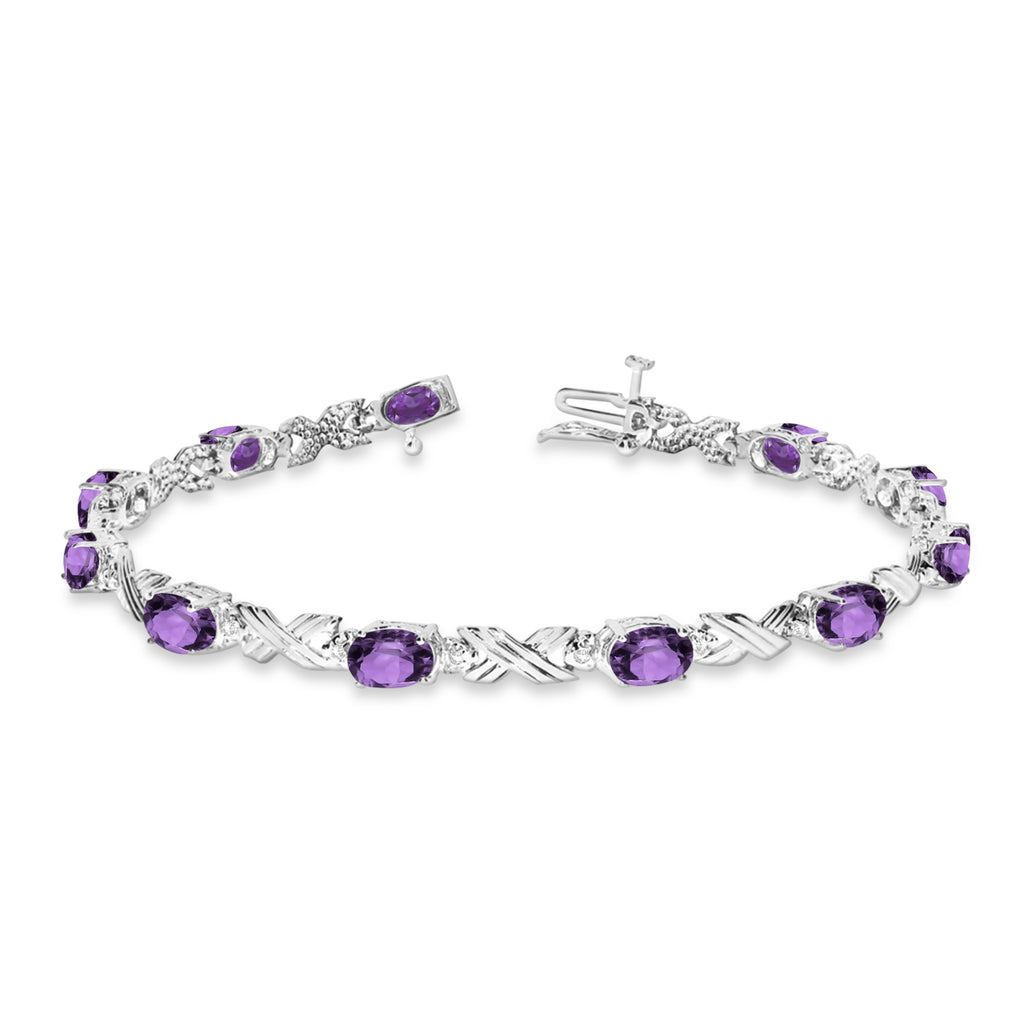 Lab Amethyst & Lab Diamond XOXO Link Bracelet in 14k White Gold (6.65ct)